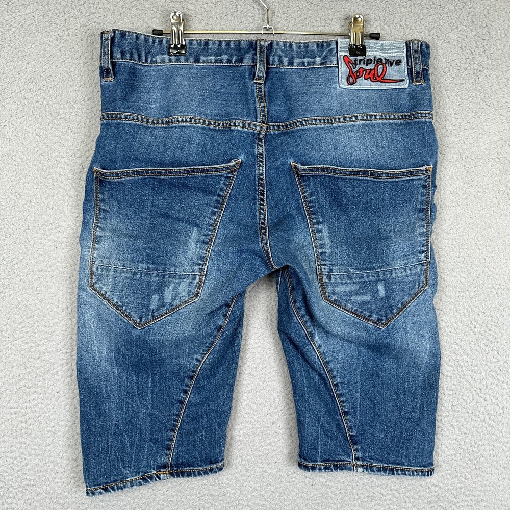 Triple Five Soul Shorts Men 32x13 Blue Medium Wash Jorts Denim Jean 555 Soul Y2K - Picture 2 of 15